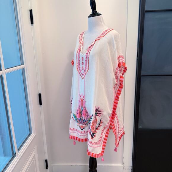 Spartina 449 Swimsuit Cover Up White Embroidered Fringe Lightweight One Size-EUC - Picture 4 of 13